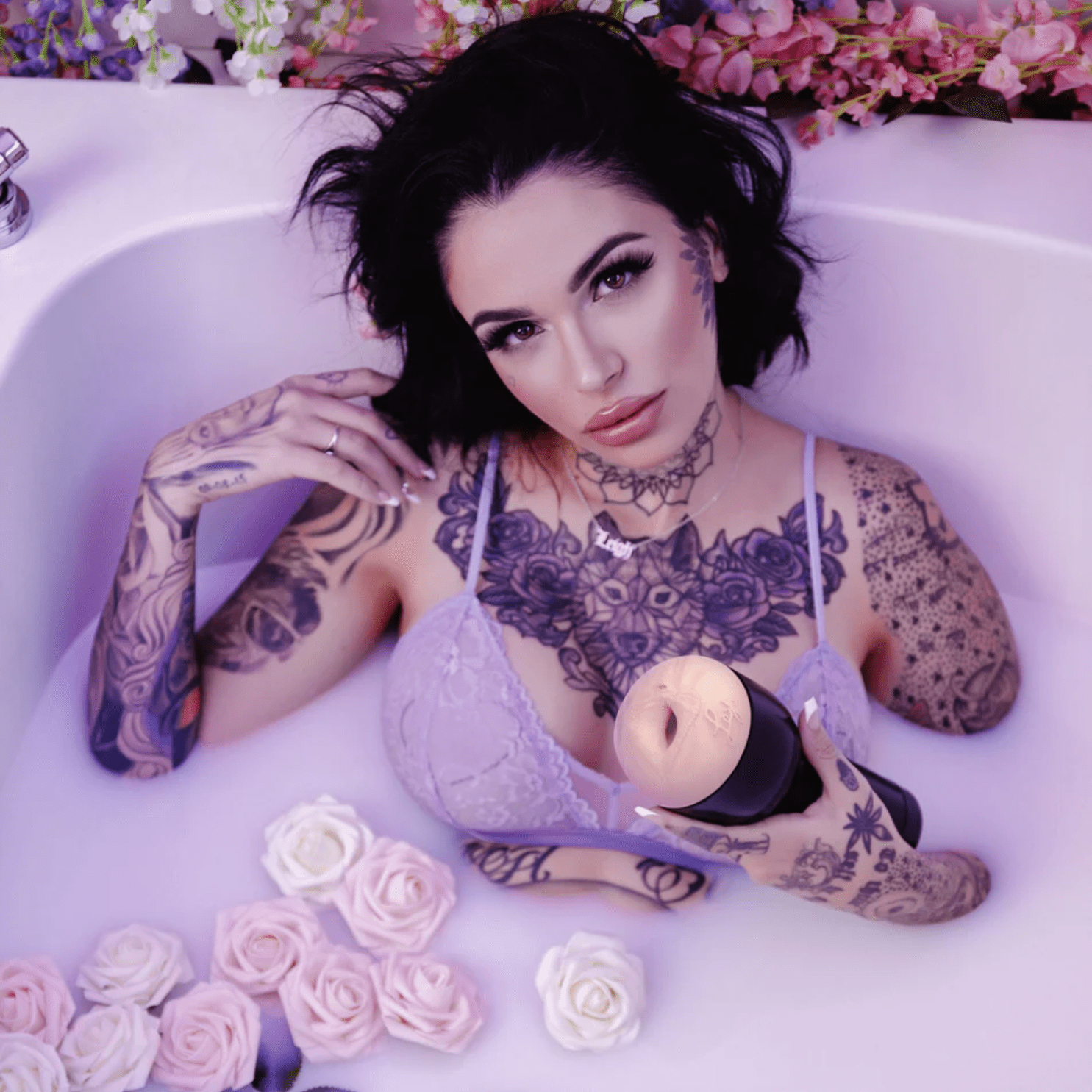 Leigh Raven holding her  Kiiroo sleeve